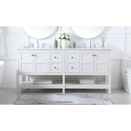 Theo 72 Inch White Double Sink Vanity with Quartz Top