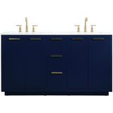 Blake 60 Inch Blue Double Sink Vanity with Quartz Top