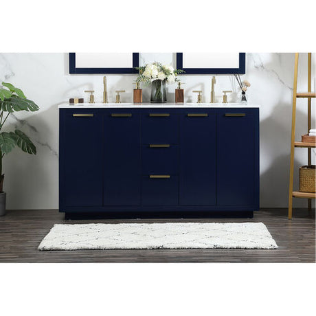 Blake 60 Inch Blue Double Sink Vanity with Quartz Top
