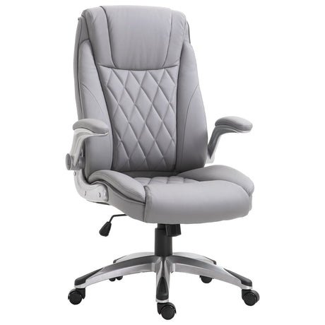 Vinsetto Grey High Back Office Chair with Flip Up Arms and Swivel Rocking Base - Office Furniture - Alpine Outlets