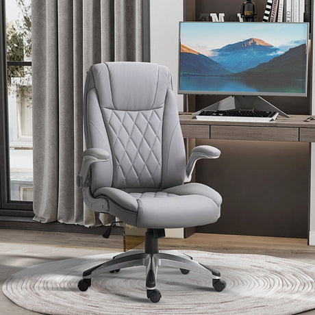 Vinsetto Grey High Back Office Chair with Flip Up Arms and Swivel Rocking Base - Office Furniture - Alpine Outlets