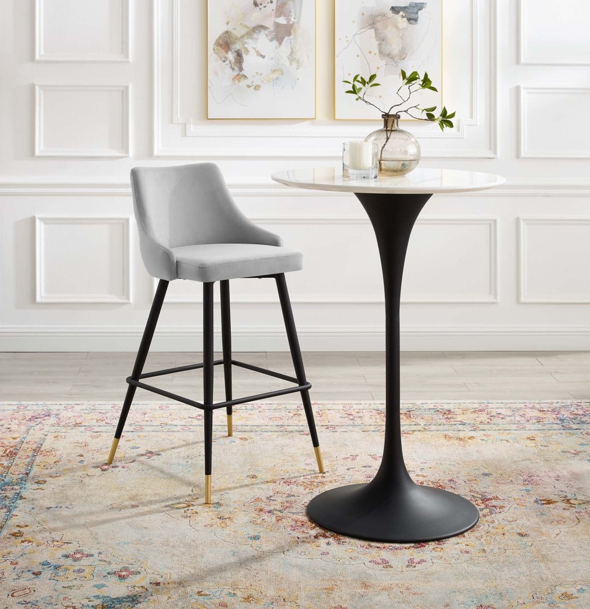 Vintage Glam Performance Velvet Bar Stool – Black and Gold 40 Inch - Stools available at Alpine Outlets in Denver