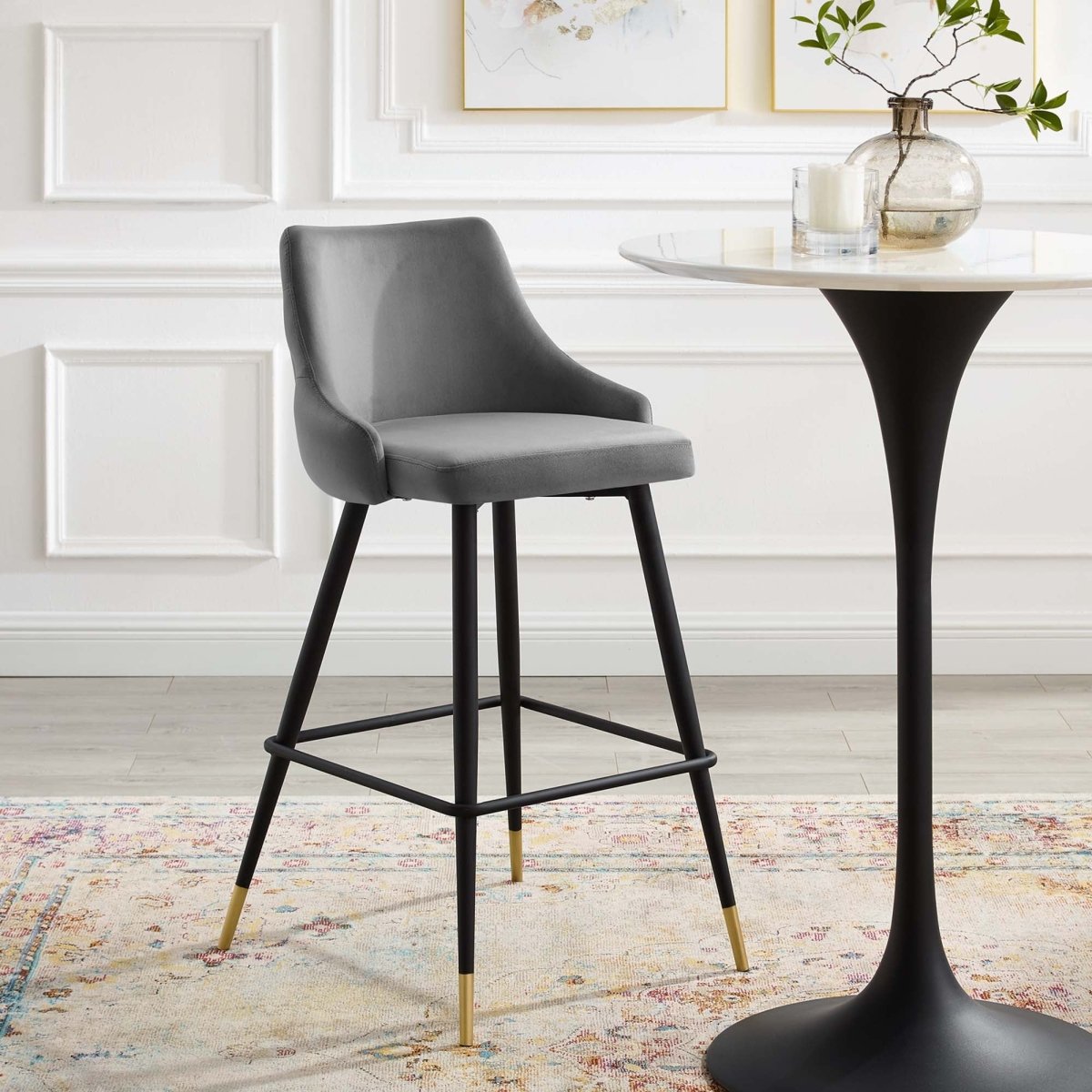 Vintage Glam Performance Velvet Bar Stool – Black and Gold 40 Inch - Stools available at Alpine Outlets in Denver