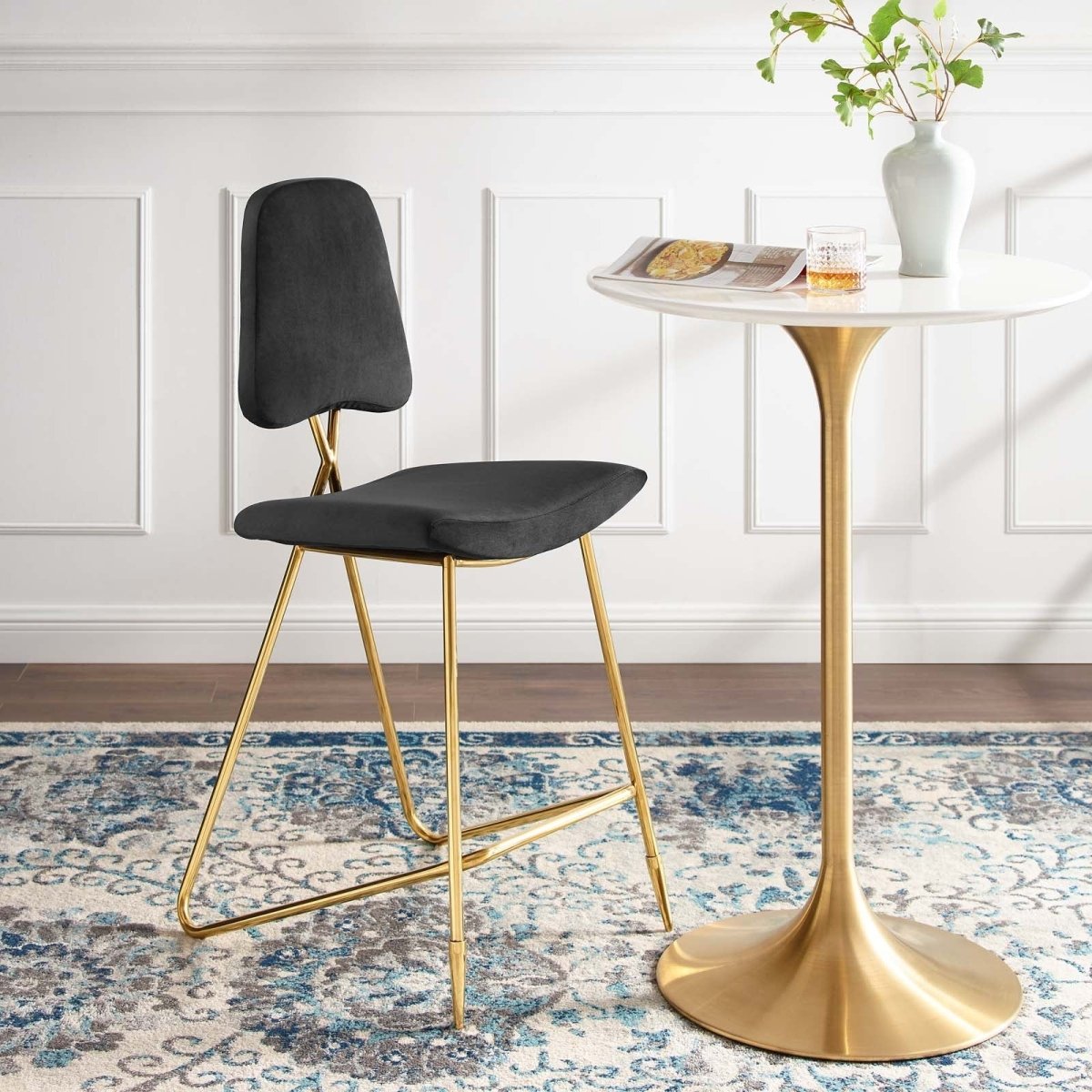 Vintage Glam Performance Velvet Bar Stool – Gold 45 Inch - Stools available at Alpine Outlets in Denver