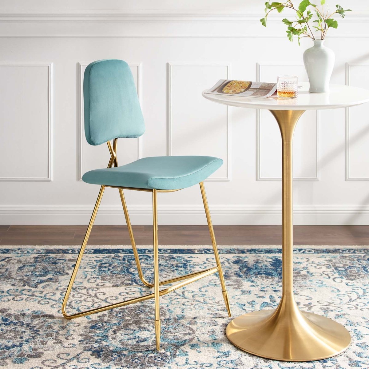 Vintage Glam Performance Velvet Bar Stool – Gold 45 Inch - Stools available at Alpine Outlets in Denver