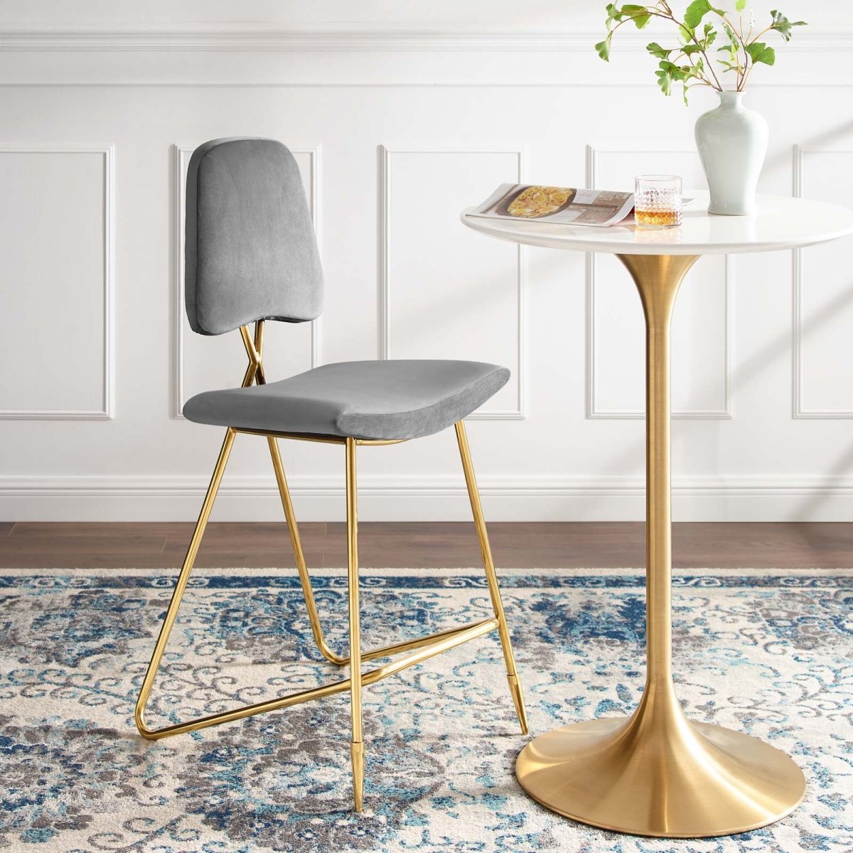 Vintage Glam Performance Velvet Bar Stool – Gold 45 Inch - Stools available at Alpine Outlets in Denver