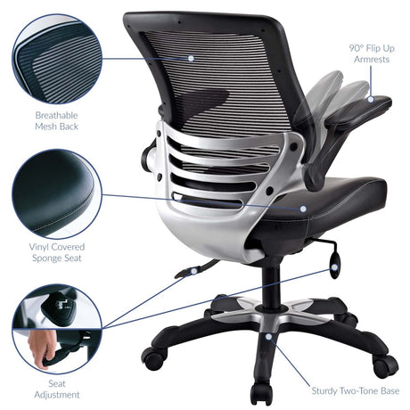 Vinyl Office Chair with Mesh Back – Black Adjustable - Workspace - Alpine Outlets