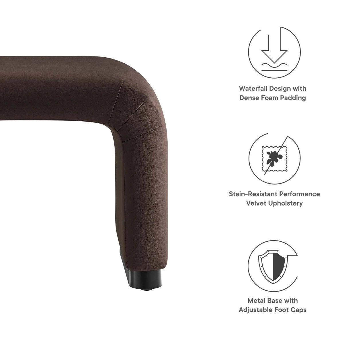 Waterfall Performance Velvet Stool – Velvet Upholstered 24 Inch - Ottomans available at Alpine Outlets in Denver