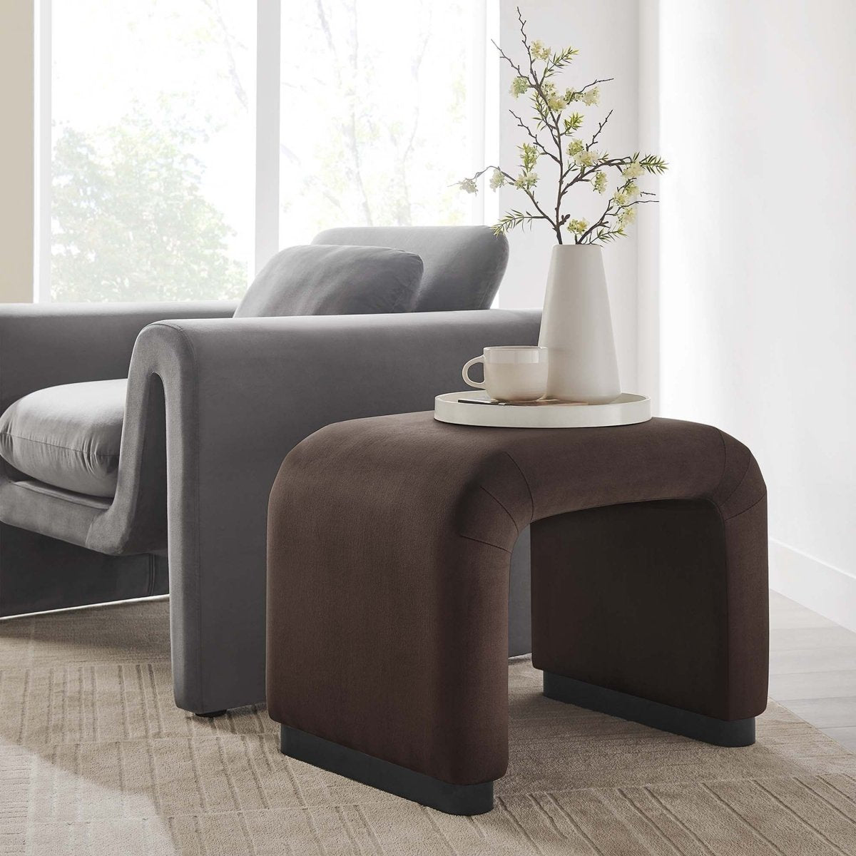 Waterfall Performance Velvet Stool – Velvet Upholstered 24 Inch - Ottomans available at Alpine Outlets in Denver