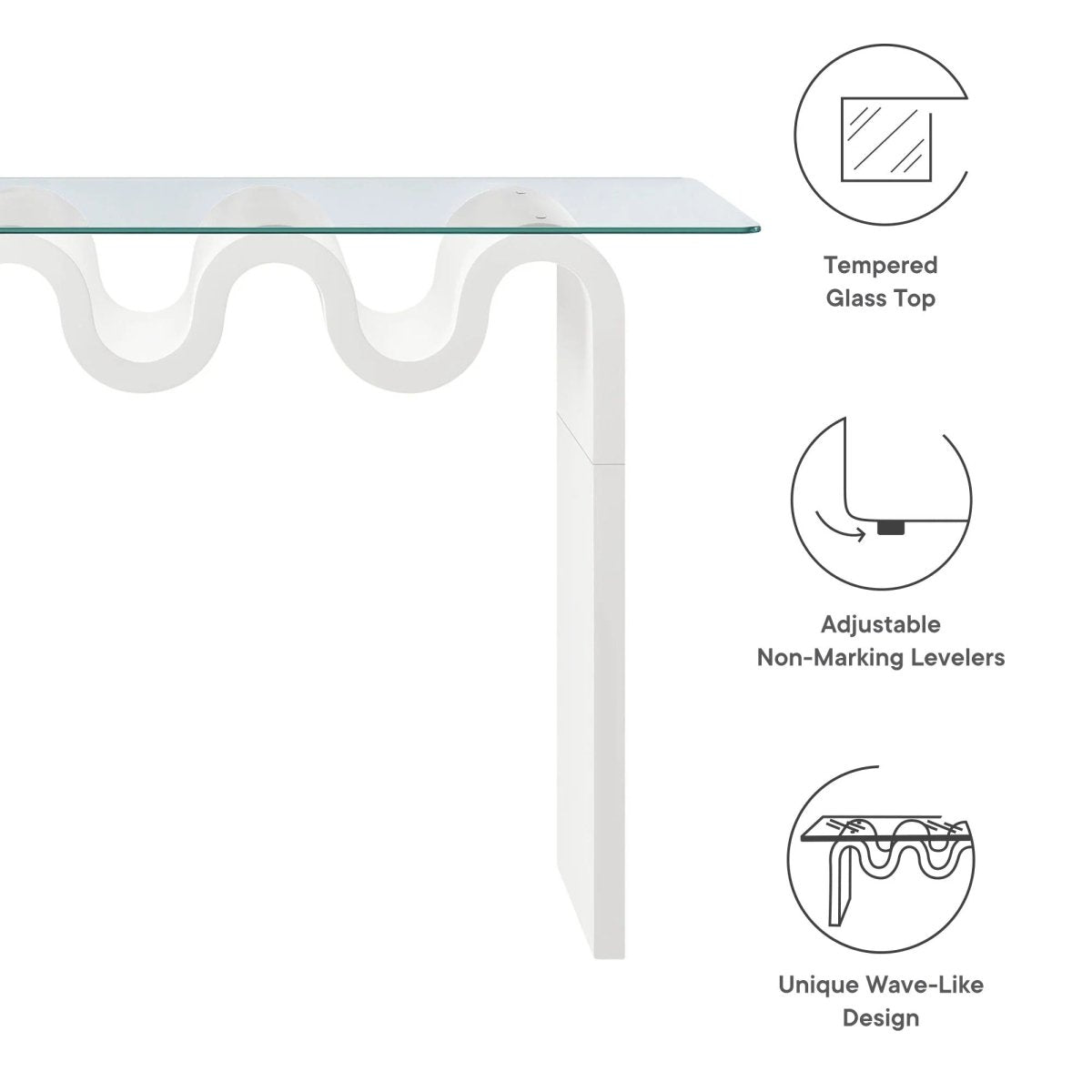 Wave Frame Glass Top Console Table – 50 Inch - Ottomans available at Alpine Outlets in Denver