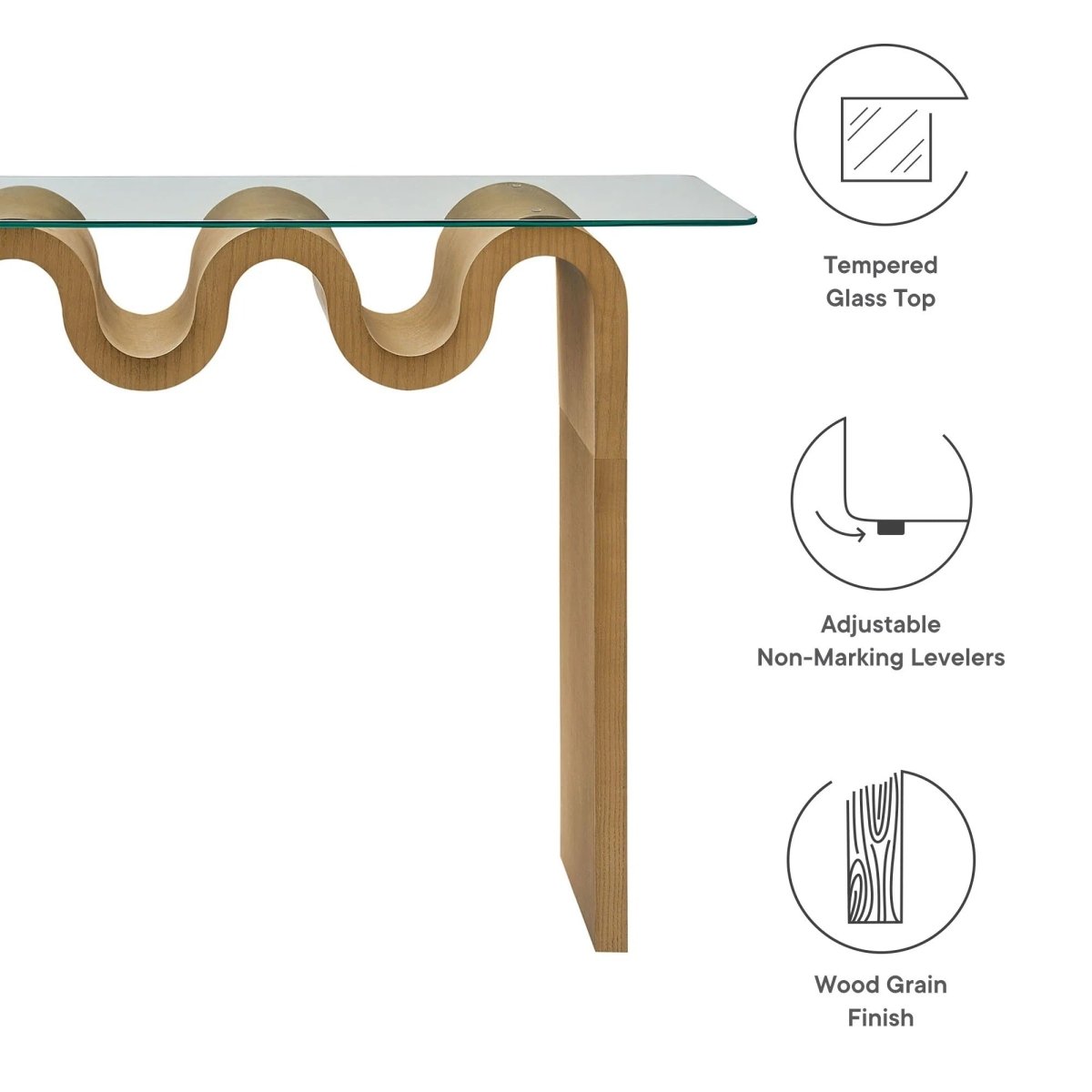 Wave Frame Glass Top Console Table – 50 Inch - Ottomans available at Alpine Outlets in Denver