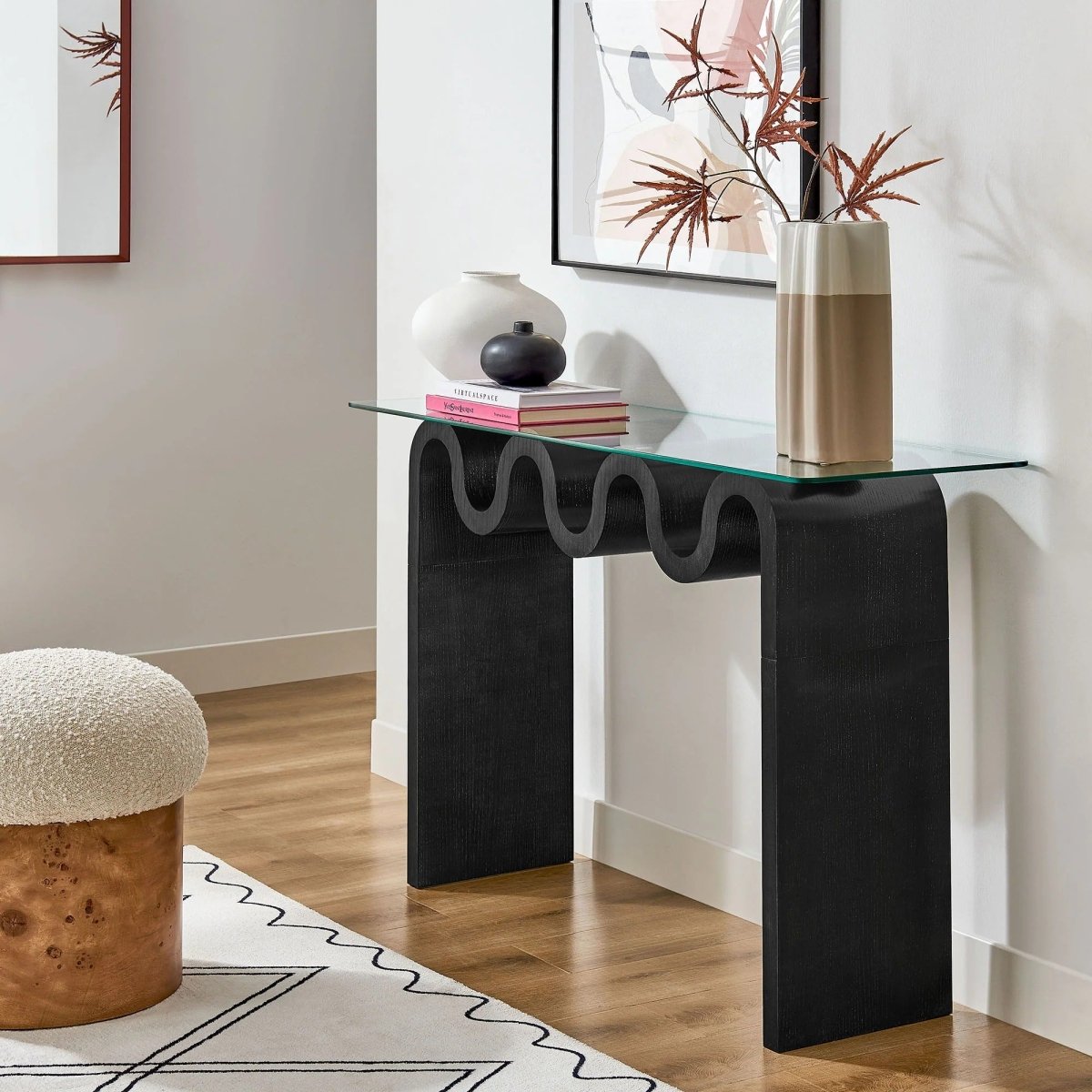 Wave Frame Glass Top Console Table – 50 Inch - Ottomans available at Alpine Outlets in Denver