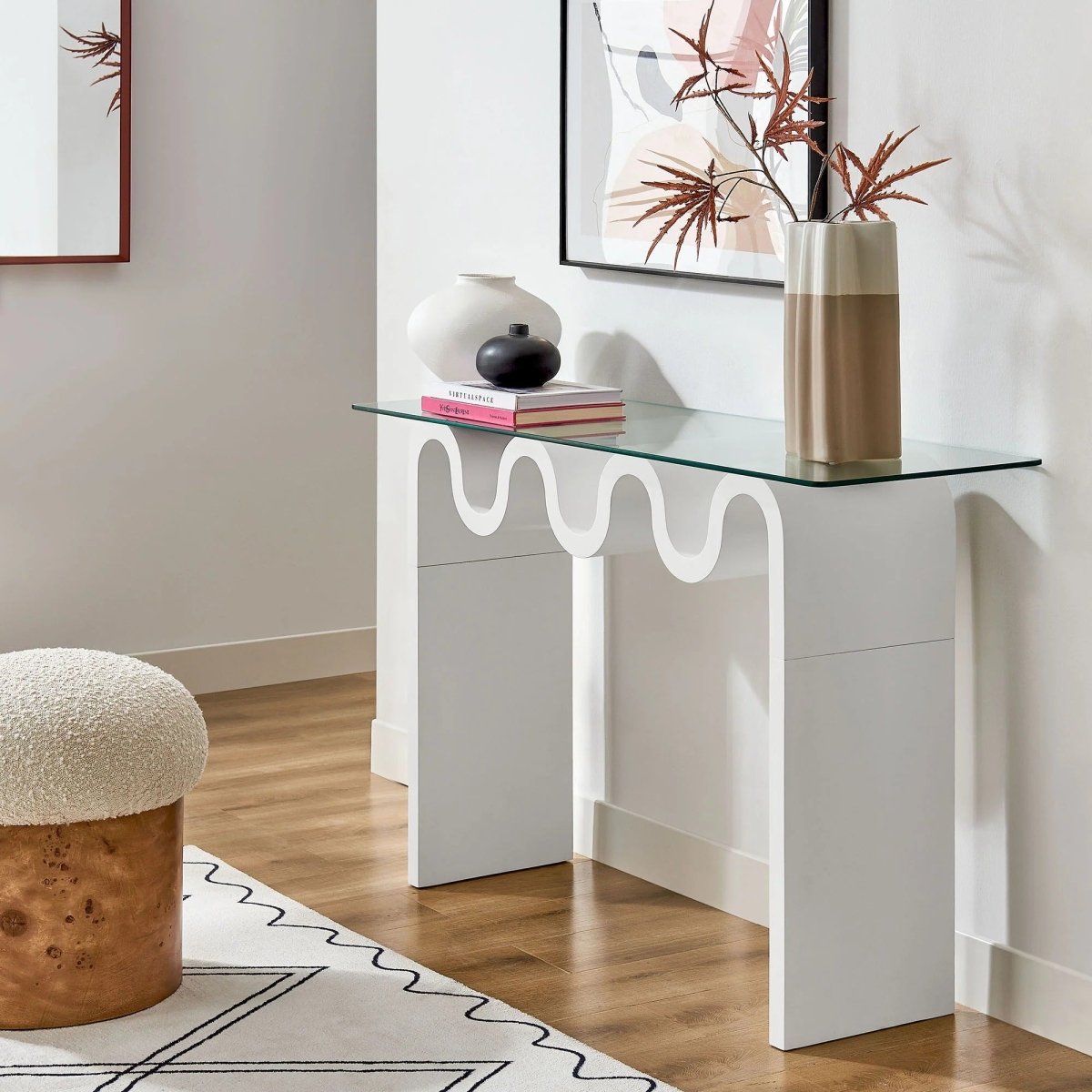 Wave Frame Glass Top Console Table – 50 Inch - Ottomans available at Alpine Outlets in Denver