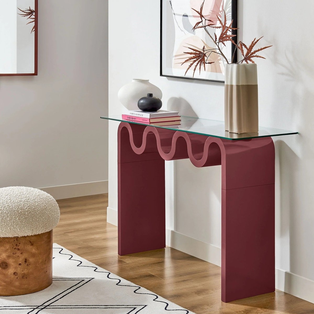 Wave Frame Glass Top Console Table – 50 Inch - Ottomans available at Alpine Outlets in Denver