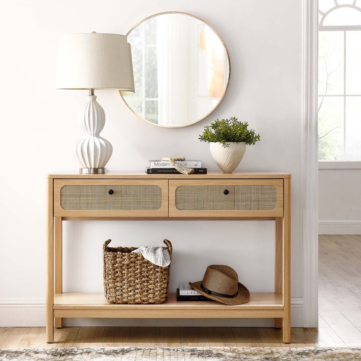 Wood Console Table with Drawers and Shelf – 47 Inch - Ottomans available at Alpine Outlets in Denver