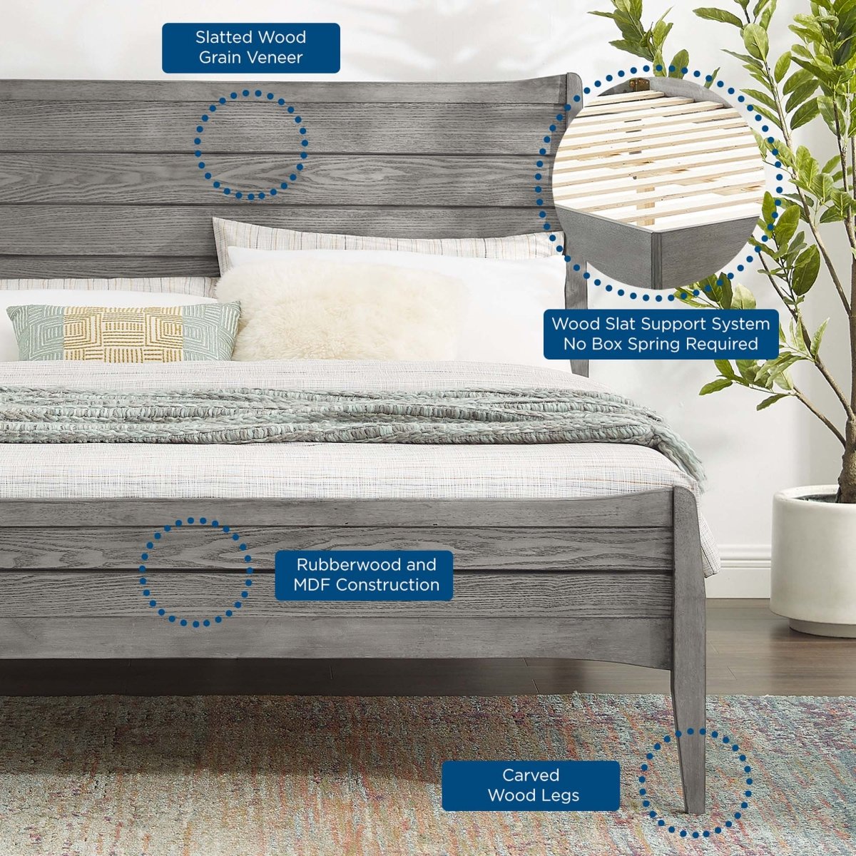 Wood Platform Bed with Slatted Headboard and Footboard - Platform Bed available at Alpine Outlets in Denver
