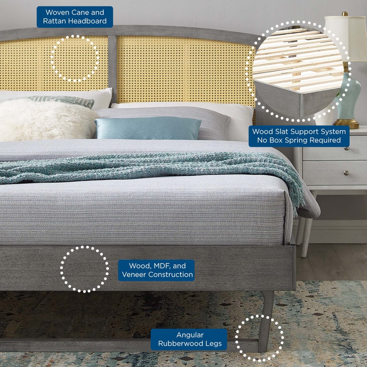 Woven Cane Rattan and Wood Platform Bed - Platform Bed available at Alpine Outlets in Denver