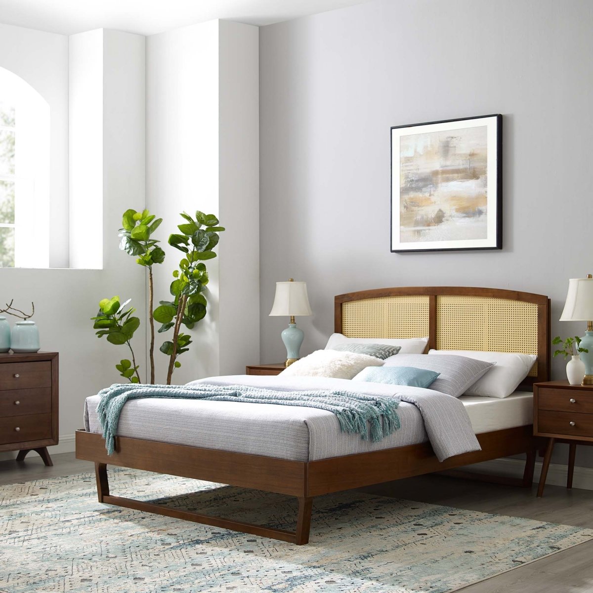 Woven Cane Rattan and Wood Platform Bed - Platform Bed available at Alpine Outlets in Denver