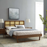 Woven Cane Rattan and Wood Platform Bed with Angular Legs - Platform Bed available at Alpine Outlets in Denver