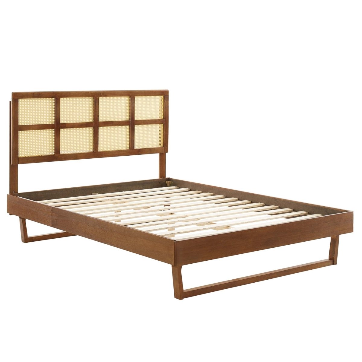 Woven Cane Rattan and Wood Platform Bed with Angular Legs - Platform Bed available at Alpine Outlets in Denver