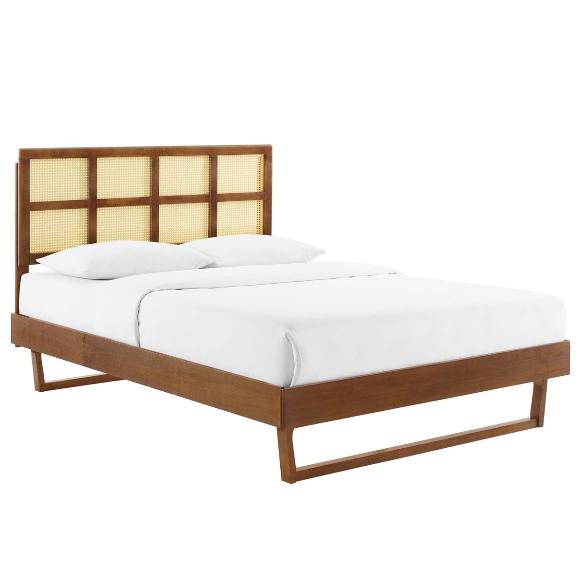 Woven Cane Rattan and Wood Platform Bed with Angular Legs - Platform Bed available at Alpine Outlets in Denver