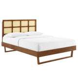 Woven Cane Rattan and Wood Platform Bed with Angular Legs - Platform Bed available at Alpine Outlets in Denver