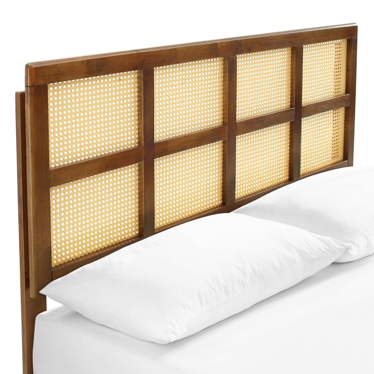 Woven Cane Rattan and Wood Platform Bed with Angular Legs - Platform Bed available at Alpine Outlets in Denver