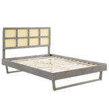 Woven Cane Rattan and Wood Platform Bed with Angular Legs - Platform Bed available at Alpine Outlets in Denver