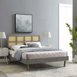 Woven Cane Rattan and Wood Platform Bed with Angular Legs - Platform Bed available at Alpine Outlets in Denver