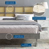 Woven Cane Rattan and Wood Platform Bed with Angular Legs - Platform Bed available at Alpine Outlets in Denver