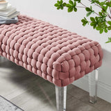 Woven Velvet Bench Ottoman with Acrylic Legs – 50 Inch - Ottomans available at Alpine Outlets in Denver