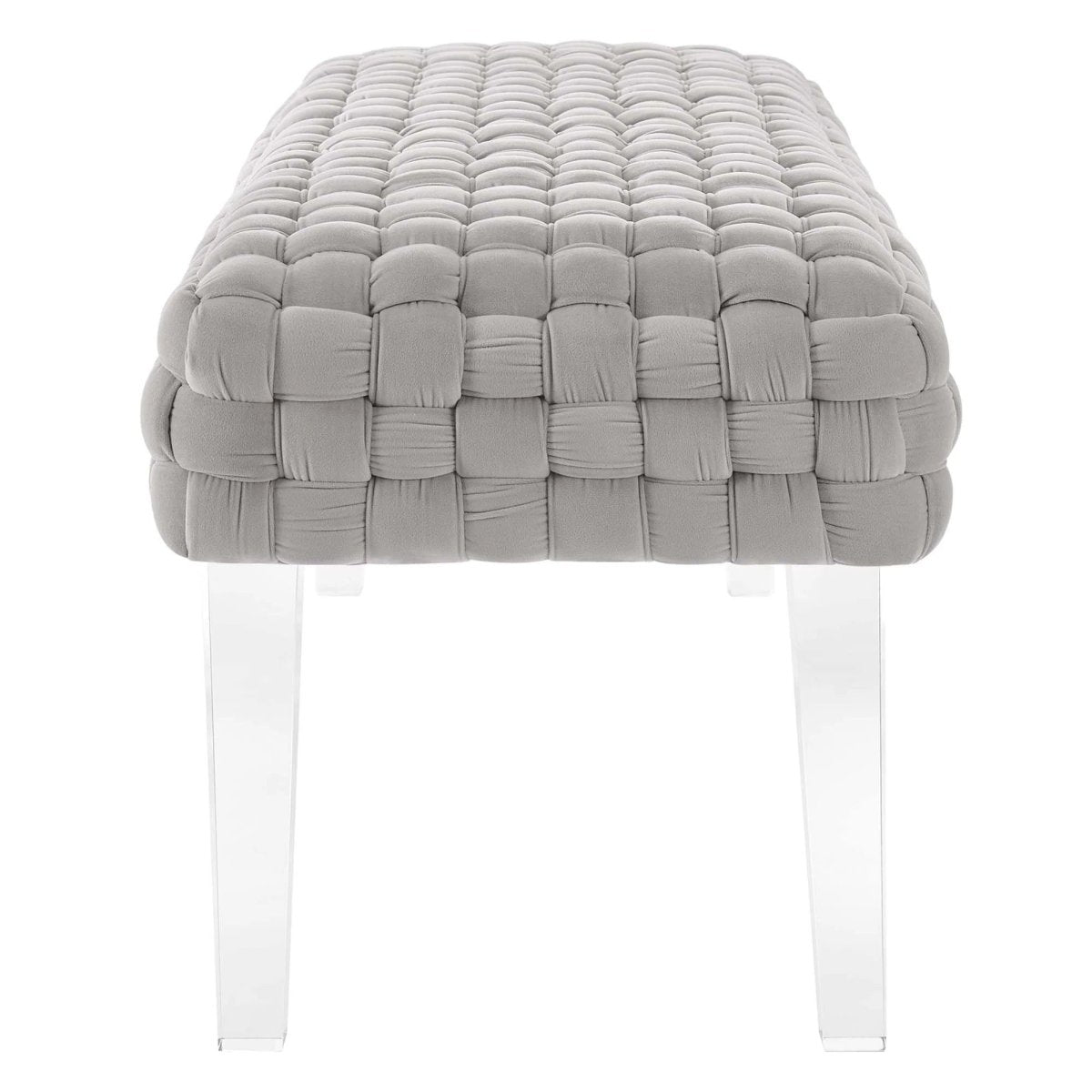 Woven Velvet Bench Ottoman with Acrylic Legs – 50 Inch - Ottomans available at Alpine Outlets in Denver