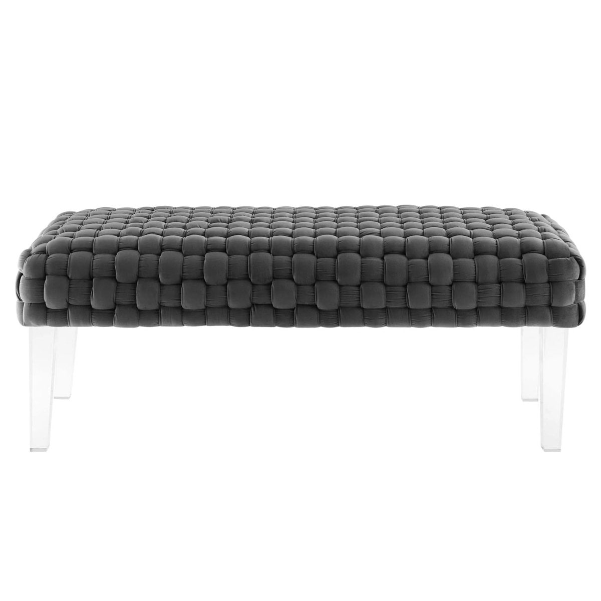 Woven Velvet Bench Ottoman with Acrylic Legs – 50 Inch - Ottomans available at Alpine Outlets in Denver