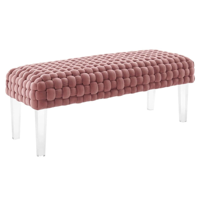 Woven Velvet Bench Ottoman with Acrylic Legs – 50 Inch - Ottomans available at Alpine Outlets in Denver