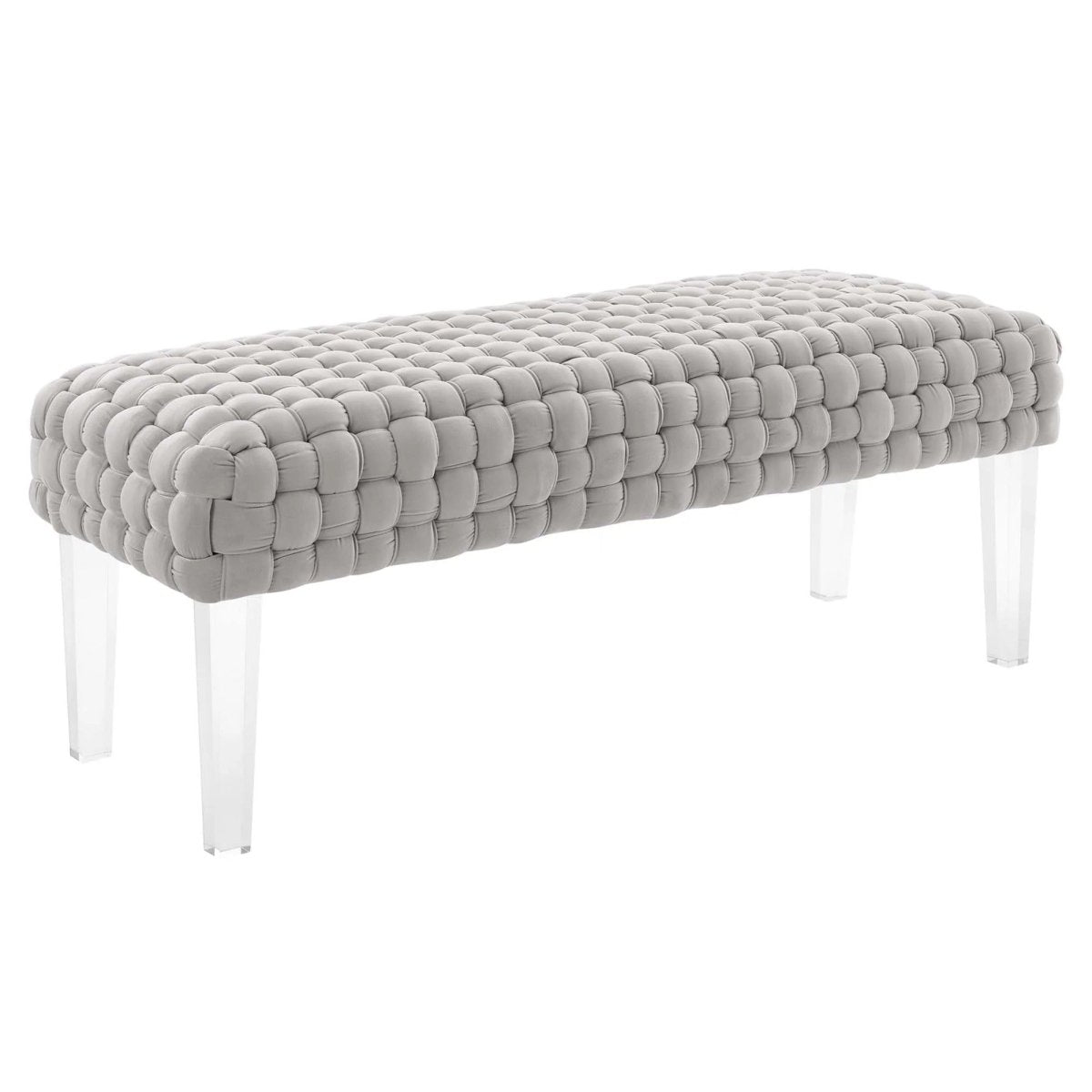 Woven Velvet Bench Ottoman with Acrylic Legs – 50 Inch - Ottomans available at Alpine Outlets in Denver