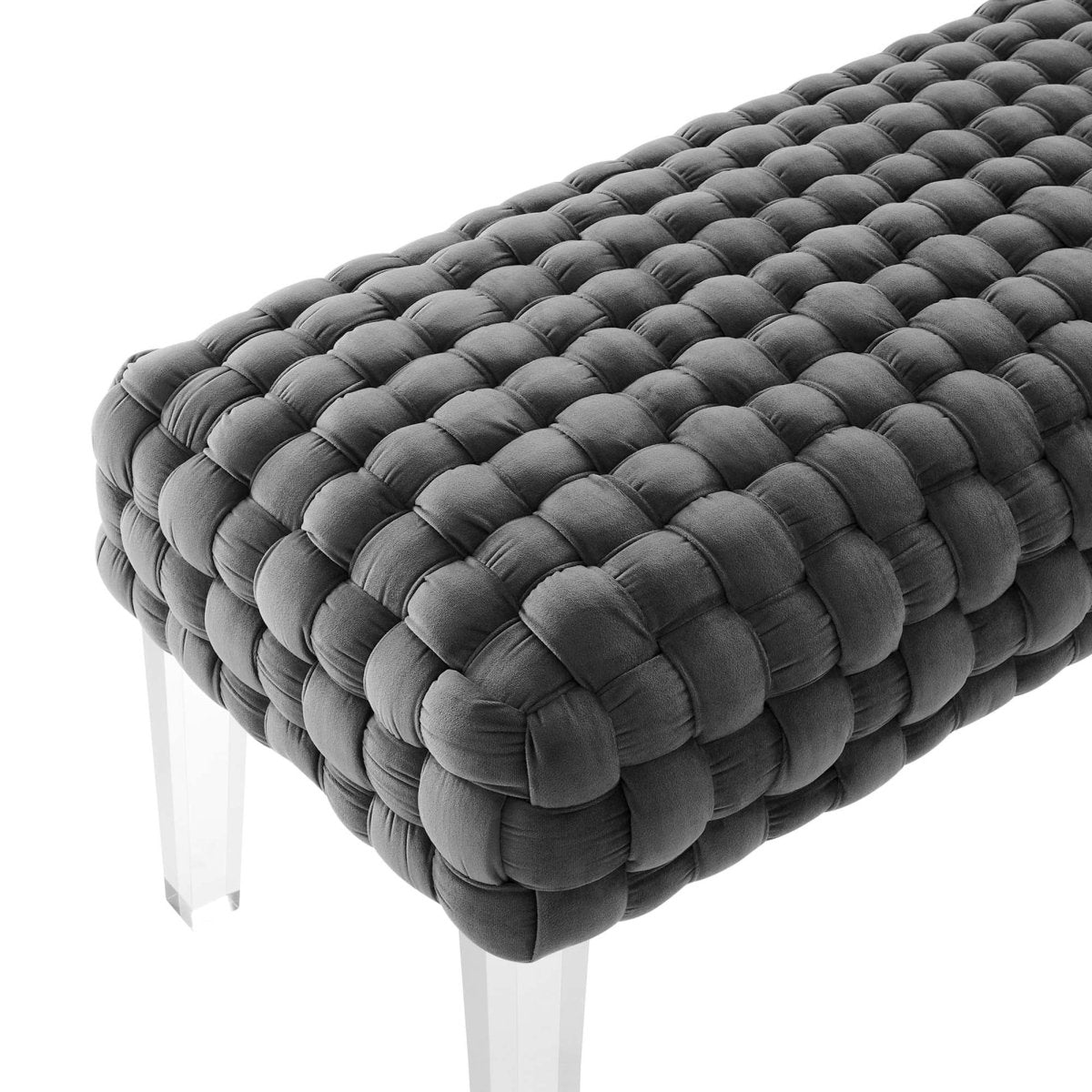 Woven Velvet Bench Ottoman with Acrylic Legs – 50 Inch - Ottomans available at Alpine Outlets in Denver