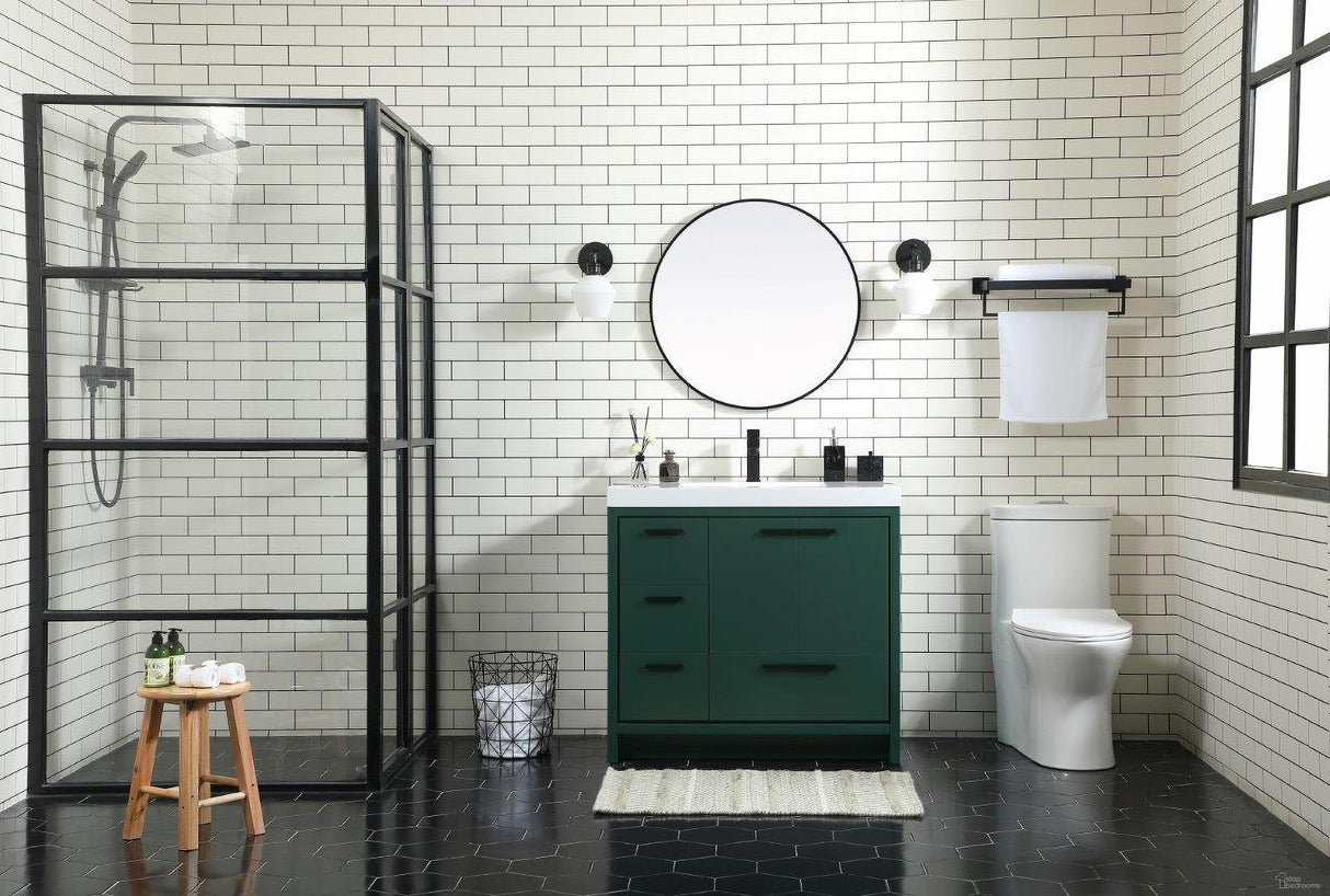 Wyatt 36 Inch Green Single Sink Vanity with Integrated Top