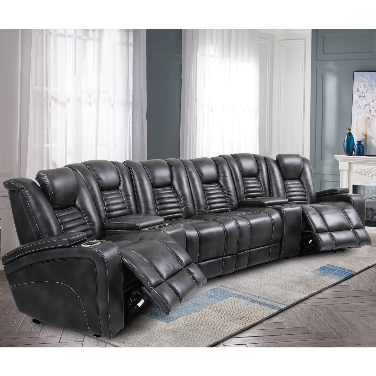 Alameda Fabric Power Reclining Home Theater Sectional - Alpine Outlets