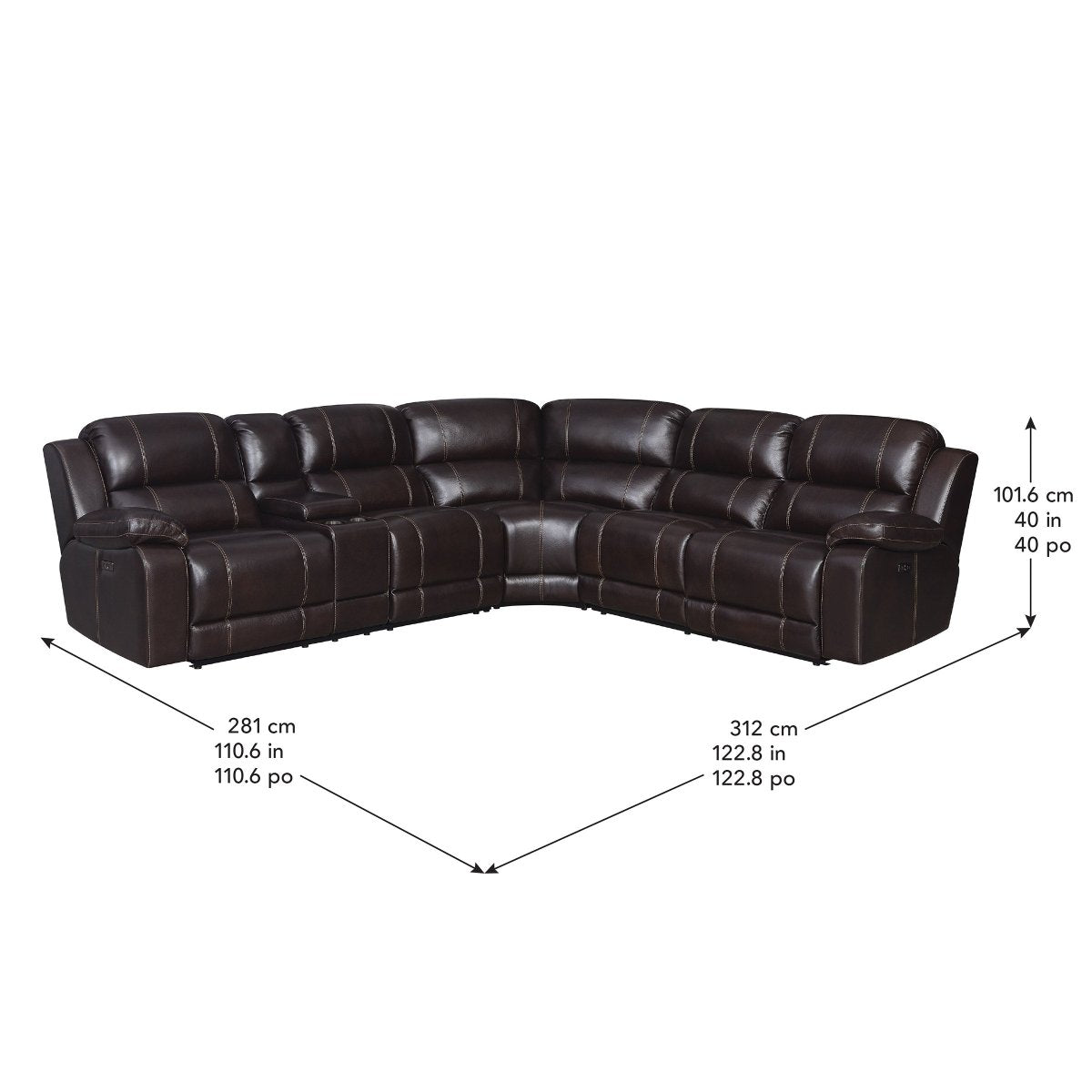 Dunhill 3-Piece Leather Power Reclining Sectional with Power Headrest - Alpine Outlets