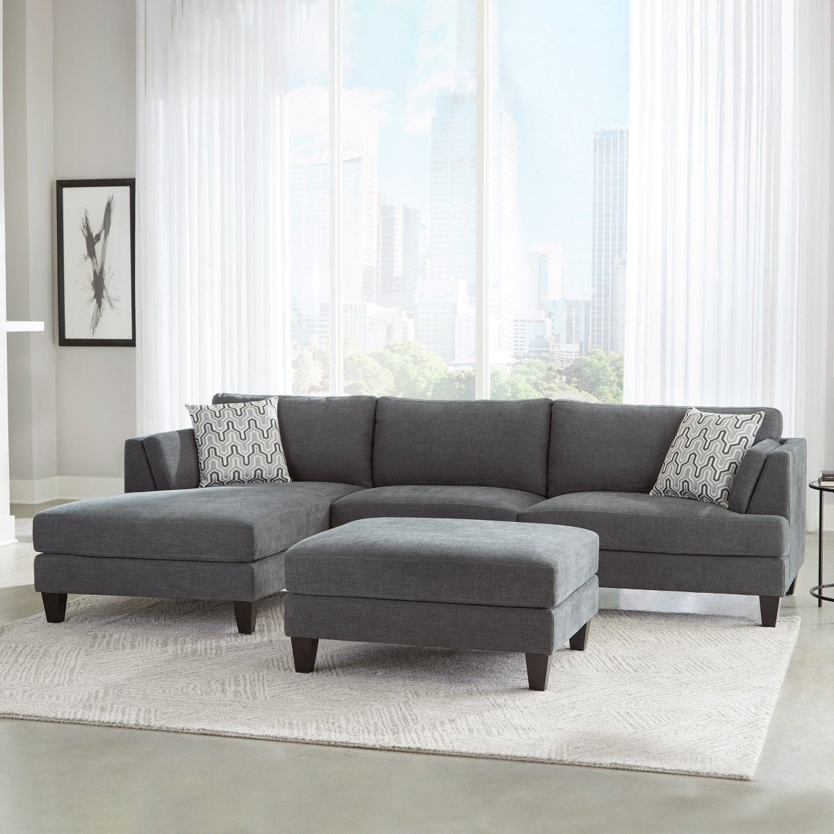 Ellery Fabric Sectional with Ottoman - Alpine Outlets