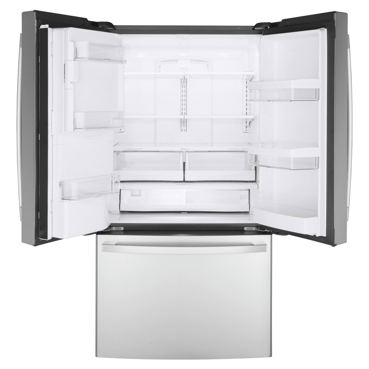 GE 22.1 Cu. Ft. Counter-Depth French Door Refrigerator with Twinchill Evaporators and Humidity Controlled Drawers - Alpine Outlets