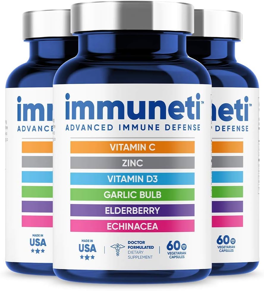 Immuneti - Advanced Immune Defense, 6-in-1 Powerful Blend of Vitamin C, Vitamin D3, Zinc, Elderberries, Garlic Bulb, Echinacea - Alpine Outlets