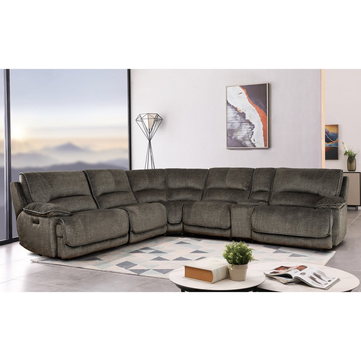 Redding 6-Piece Fabric Power Reclining Sectional with Power Headrest - Alpine Outlets