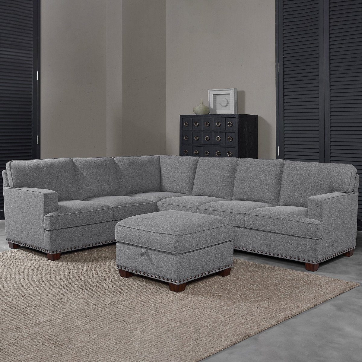 Thomasville Emilee Fabric Sectional with Storage Ottoman - Alpine Outlets